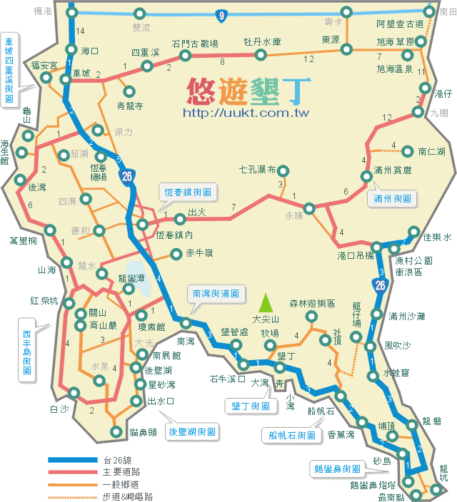 墾丁旅遊路線導覽地圖